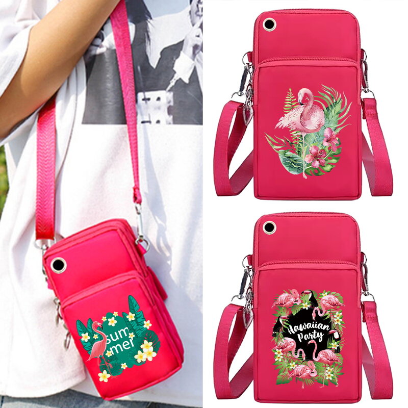 Sac de téléphone portable, portefeuille porte-carte, sacoches imprimé Flamingo, sac de poignet pour téléphone portable Apple/Huawei/Xiaomi