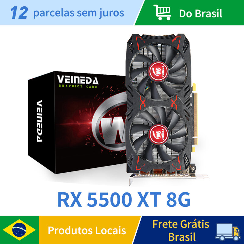 VEINEDA-그래픽 카드, RX5500XT 8G 게이밍 8GB 128Bit GDDR6 PCI-E 4.0 × 8 GPU Radeon rx5500xt 8gb 게임 비디오 카드