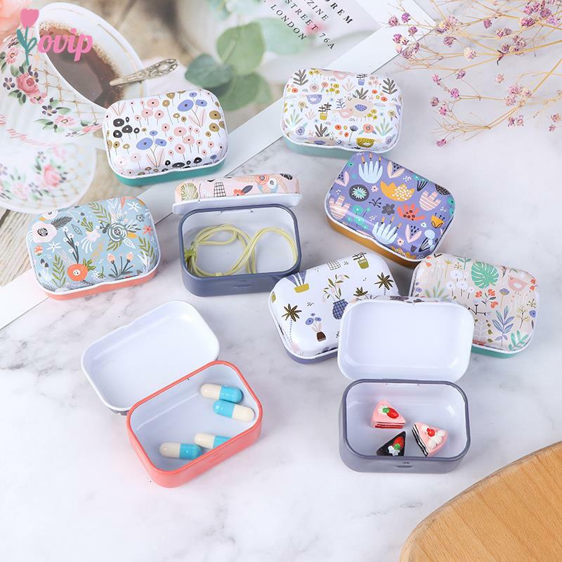 Mini Flower Tin Trinket Coin Candy fake nail Box Jewelry Storage Case Tinplate Small Floral Decorative Storage Boxes Gift Home