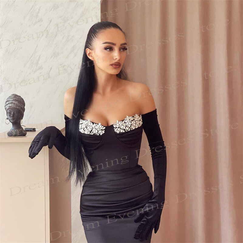 Elegante schwarze Meerjungfrau sexy faszinierende Abendkleider anmutige träger lose Ballkleider Perlen Brauch für Frauen neue Robe de Soiree