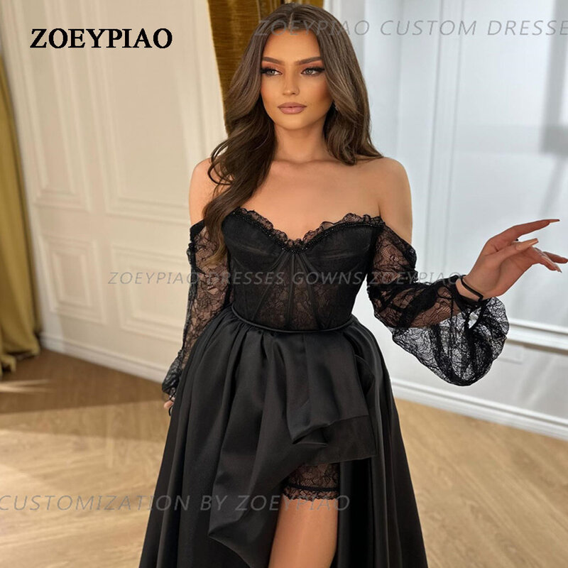 Black New Side Slit Evening Dresses Sexy Off Shoulder Lace Appliques 2024 Formal Occasion Dresses Long Party Gala Gowns
