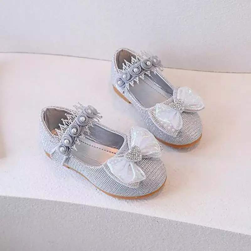 Zapatos de cuero con lazo para niña, zapatos de princesa con lentejuelas y perlas, estilo coreano, Mary Janes J163, primavera y otoño