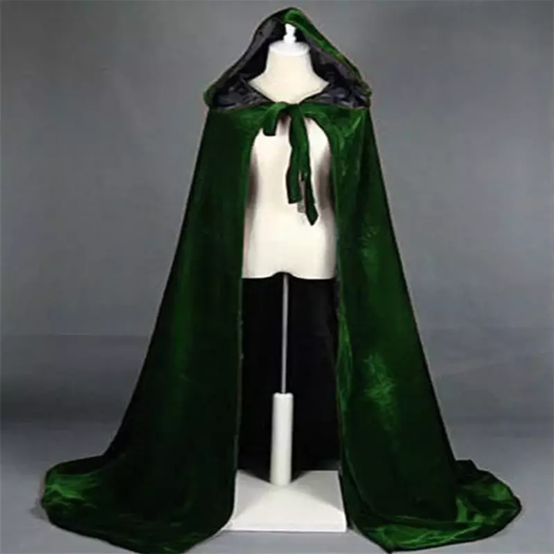 Adult Halloween Velvet Cloak Cape Hooded Medieval Costume Witch Wicca Vampire Men Women Scary Costumes