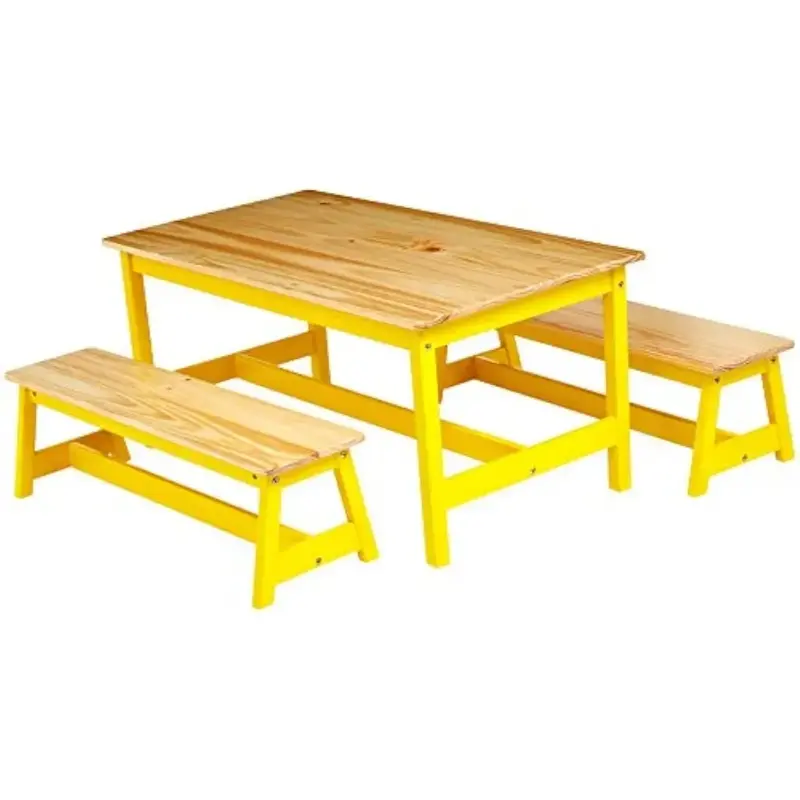 Indoor Kids Table and Bench Set, Natural