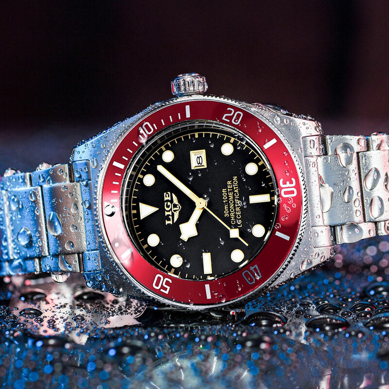 LIGE montre de luxe hommes montres en acier montre à Quartz mode décontracté montre-bracelet 30 M étanche lumineux Auto Date Relogio Masculino