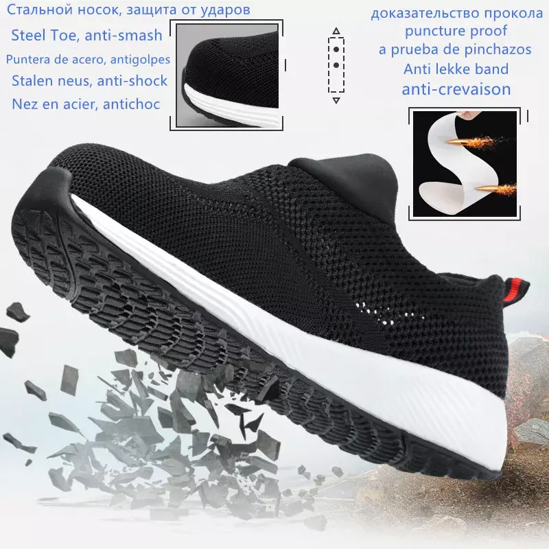 Chaussures d'été respirantes et décontractées pour hommes, chaussures de travail de sécurité indestructibles avec embout en acier, chaussures d'extérieur pour hommes, nouvelle collection 2022