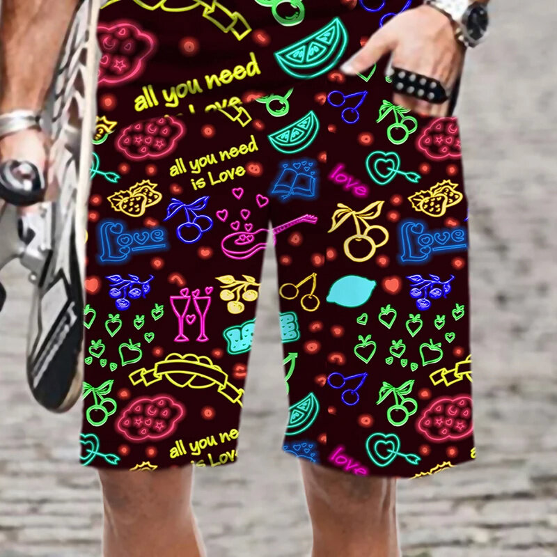 Pantalones cortos de playa con estampado de grafiti colorido para hombre, bañadores divertidos, ropa de calle, pantalones cortos de tablero, moda de verano, nuevo, Y2k 3D