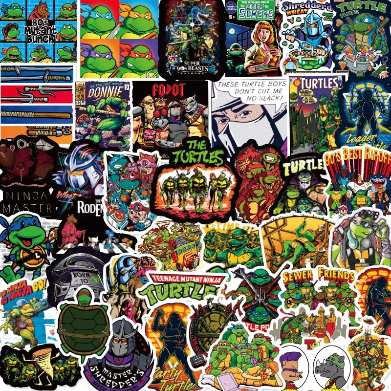 Pegatinas de tortugas piezas TMNT, pegatinas de Adolescentes Ninja Mutantes, dibujos animados de Anime, calcomanías impermeables de PVC DIY, regalo de Navidad, 50 Uds.