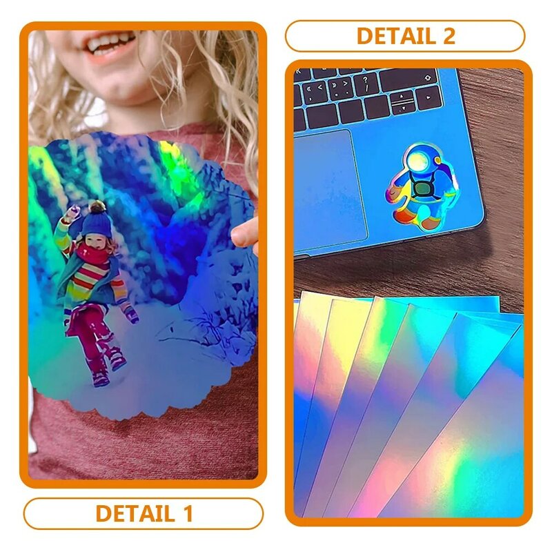 20 Sheets Aluminum Foil Holographic Self-adhesive Paper A4 Printing Stickers Colorful Fantasy Laser Full-color Cardboard Jam