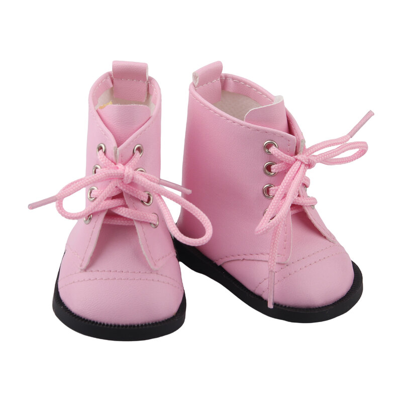핑크 가죽 천 데님 신발 스니커즈, 7cm 인형 부츠, 18 인치 미국 인형, 43cm 아기 신생아 인형, 소녀 액세서리 장난감