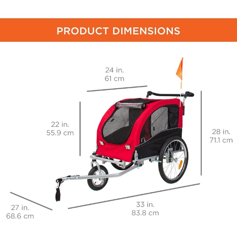Велосипедный прицеп 2-в-1 для собак, устройство для перевозки домашних животных со сцепкой, подвеской, флагом видимости и отражателями, грузоподъемность 66 фунтов