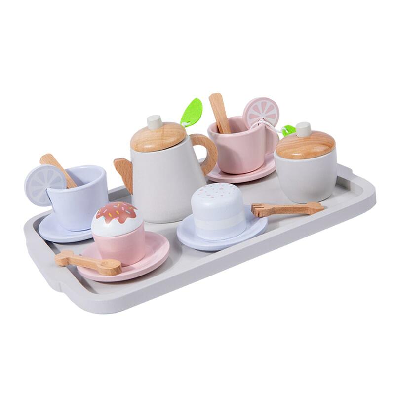 فنجان شاي وقهوة للأطفال ، طقم طاولة ، لعبة تطوير لحفلة شاي الظهيرة ، لعبة طعام خشبية