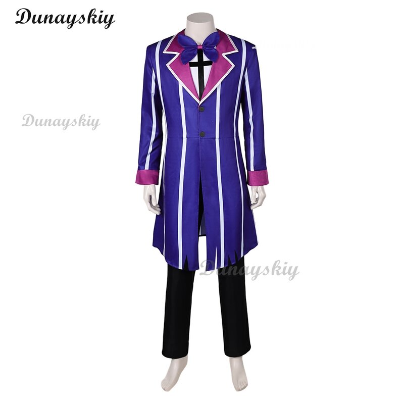 Fantasy Hazbin Alastor Cosplay Purple Suits Costume Adult Men Male Role Play Uniform Coat Pants Outfits Halloween Carnival Cloth