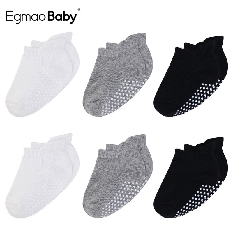 Calcetines tobilleros de algodón orgánico 100% para bebé, calcetín antideslizante con suelas, Unisex, 6 pares por lote