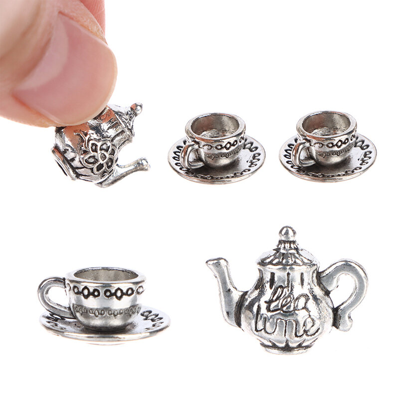 Dollhouse Cute Mini Small Teapot Teacup Dollhouse Furniture Miniature Teapot Cup Plate 1 teapot with lid+ 5Cups Dining Ware Toy