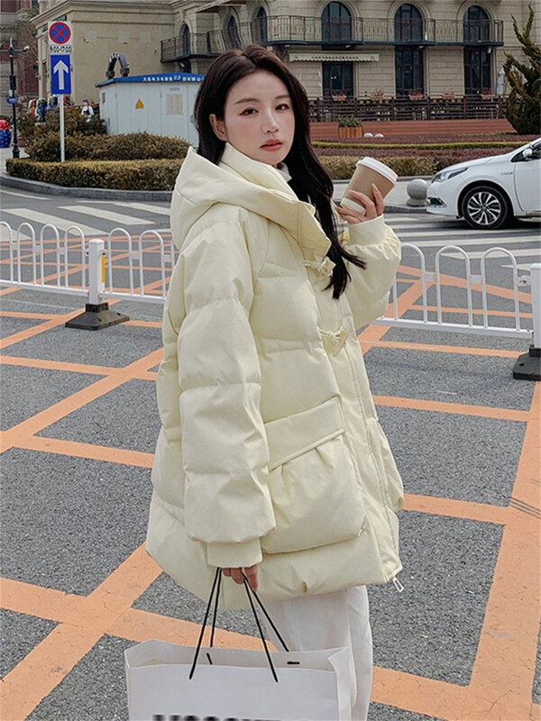 Estilo universitário creme amarelo para baixo jaqueta feminina inverno curto 2022 nova moda ocidental-estilo pão jaqueta pato branco para baixo