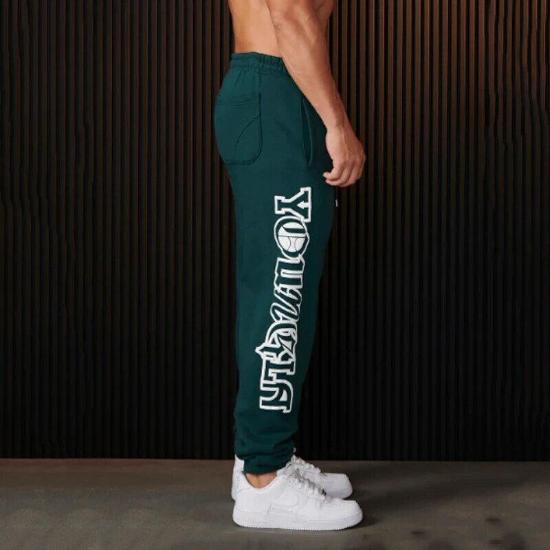 Джоггеры мужские спортивные штаны в американском стиле Мужская одежда для спортзала фитнеса хлопковые повседневные брюки с принтом