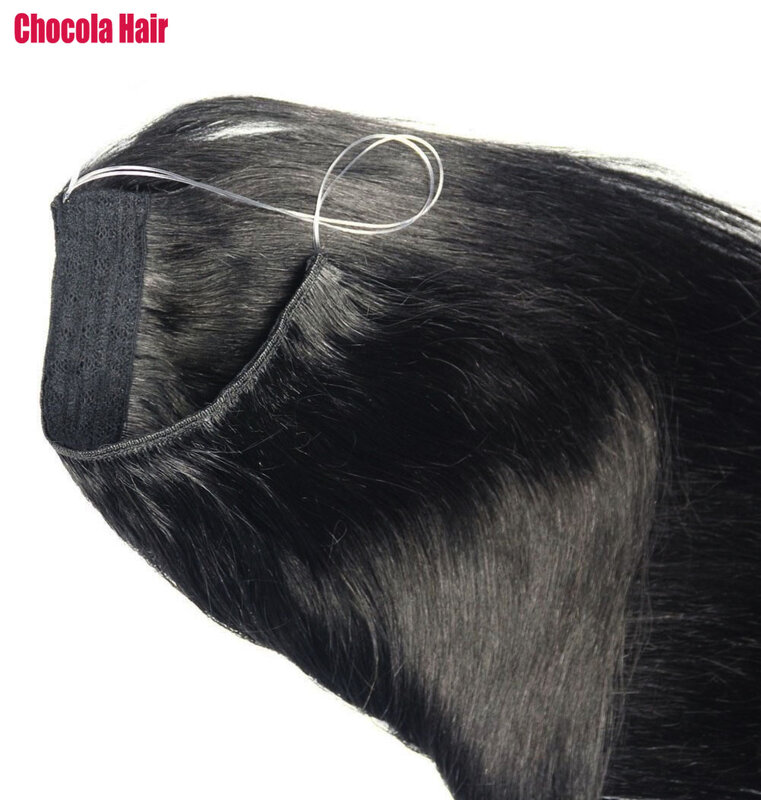 وصلات إطالة شعر بشري ريمي برازيلي هالو ، سلك سمك طبيعي ، قطعة واحدة ، جي من من شوكالا ، 16 "-28"