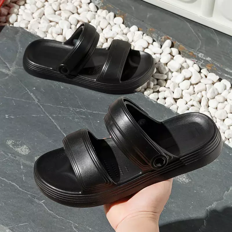Sandal wanita modis dan sederhana, sandal kasual sol tebal musim panas pria sandal pantai kamar mandi Non-Slip sandal jepit lembut