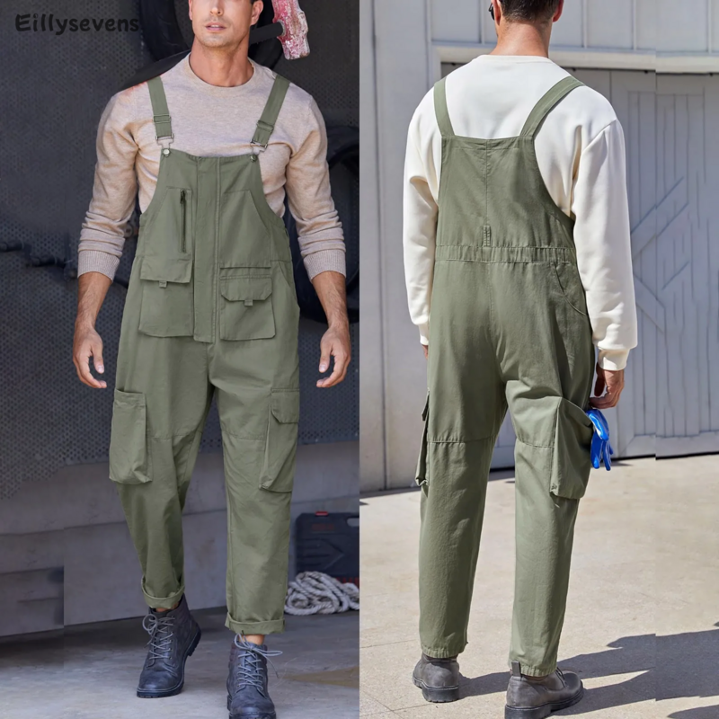 Men's Fashion Overalls Bib Overall For Men Work Dungarees Unisex Workwear Romper Oversized Jumpsuit Motorcycle Boy Outfits