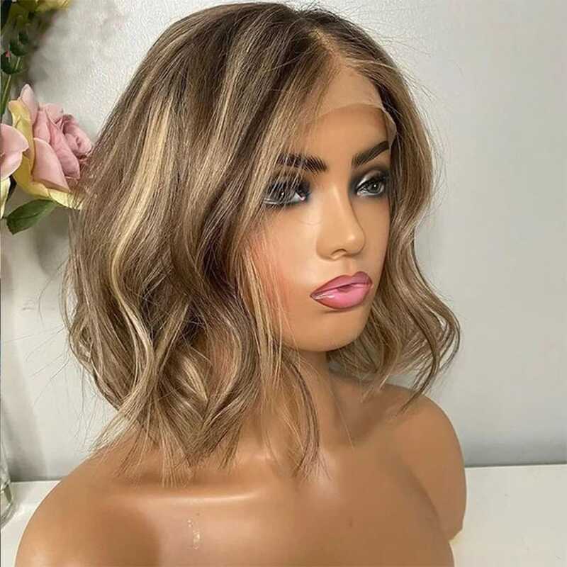 Loira Highlights Lace Wig para mulheres brancas, perucas europeias, peruca para mulheres brancas, 14 "HD Lace, 13x6 Top, luxo