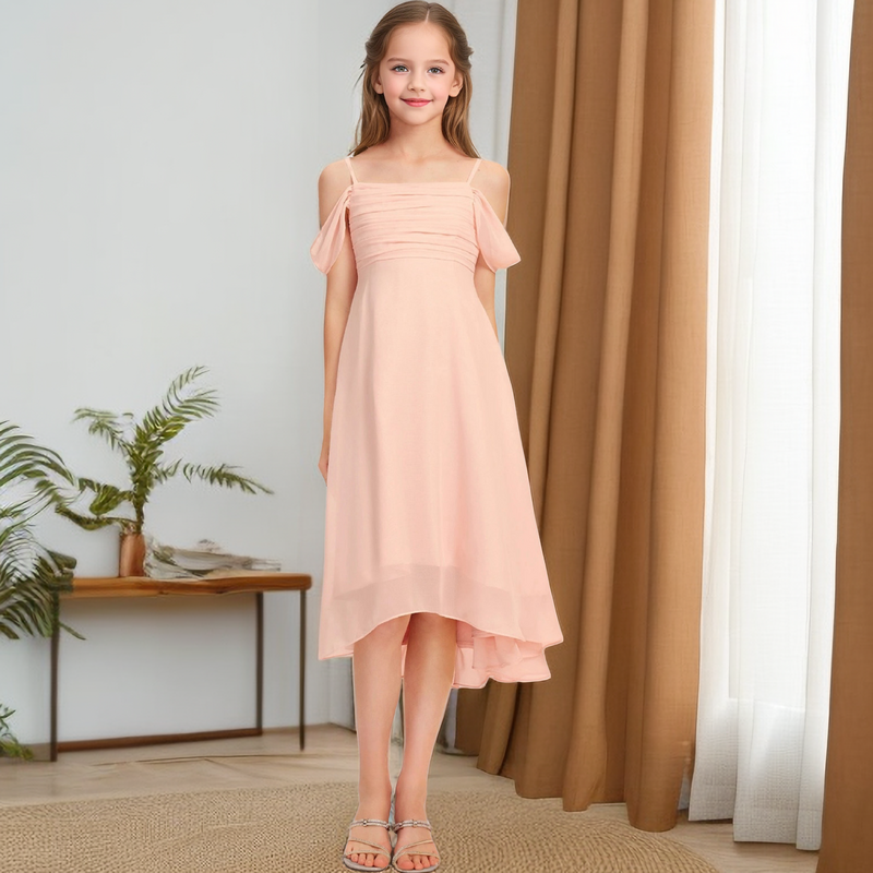 Assymetrical Cold Shoulder Junior Bridesmaid Dress Wedding Prom Banquet Pageant Event Birthday Party Flower Girl Dress For Kids