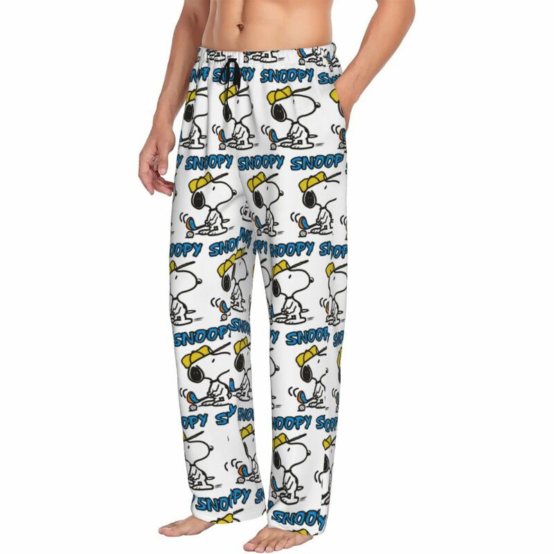 Custom Manga Snoopy Woodstock Pajama Pants Men Cartoon Dog Lounge Sleep Drawstring Sleepwear Bottoms with Pockets