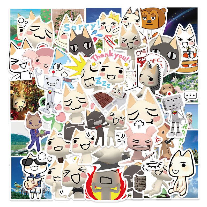 Pegatinas de dibujos animados de Toro Inoue Cat para niños, 50 piezas, calcomanías de vinilo Kawaii impermeables, grafiti para portátil, guitarra, Maleta, monopatín, regalo