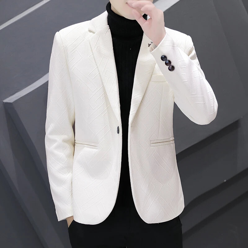 Jaqueta de terno grosso cor sólida masculina, jaqueta simples formal jovem, bonito, T52