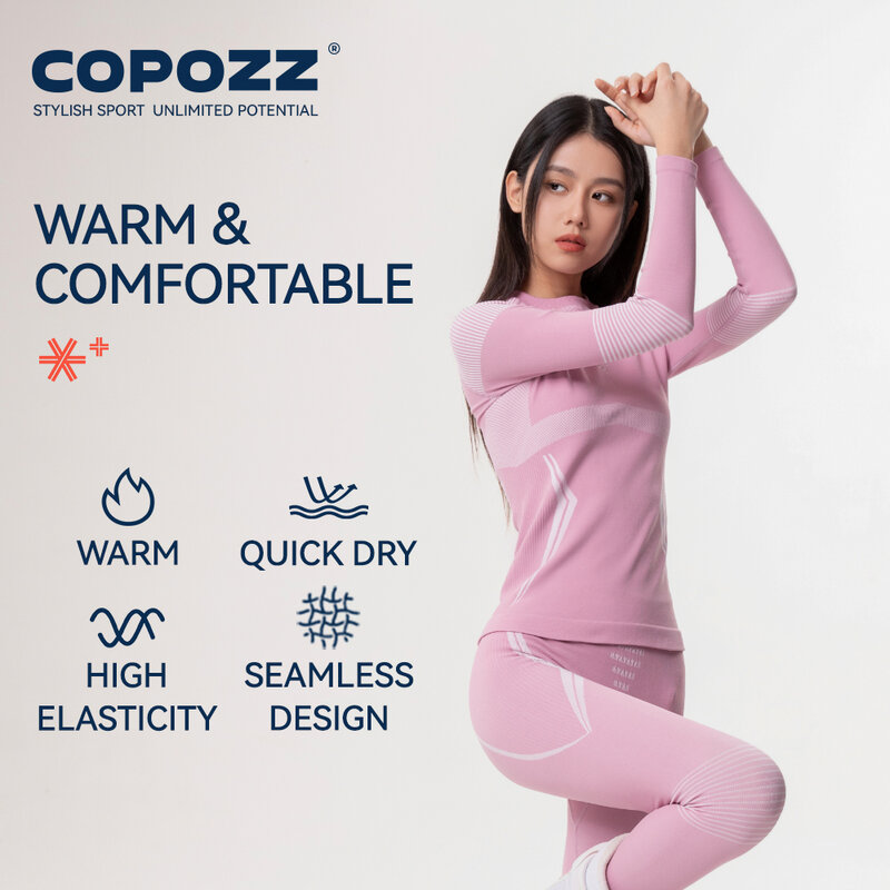 Copozz ชุดชุดลองจอนสกีผู้ชายผู้หญิงแห้งเร็วชุดวอร์มรัดรูปสำหรับเล่นสโนว์บอร์ดและกางเกงผู้ใหญ่