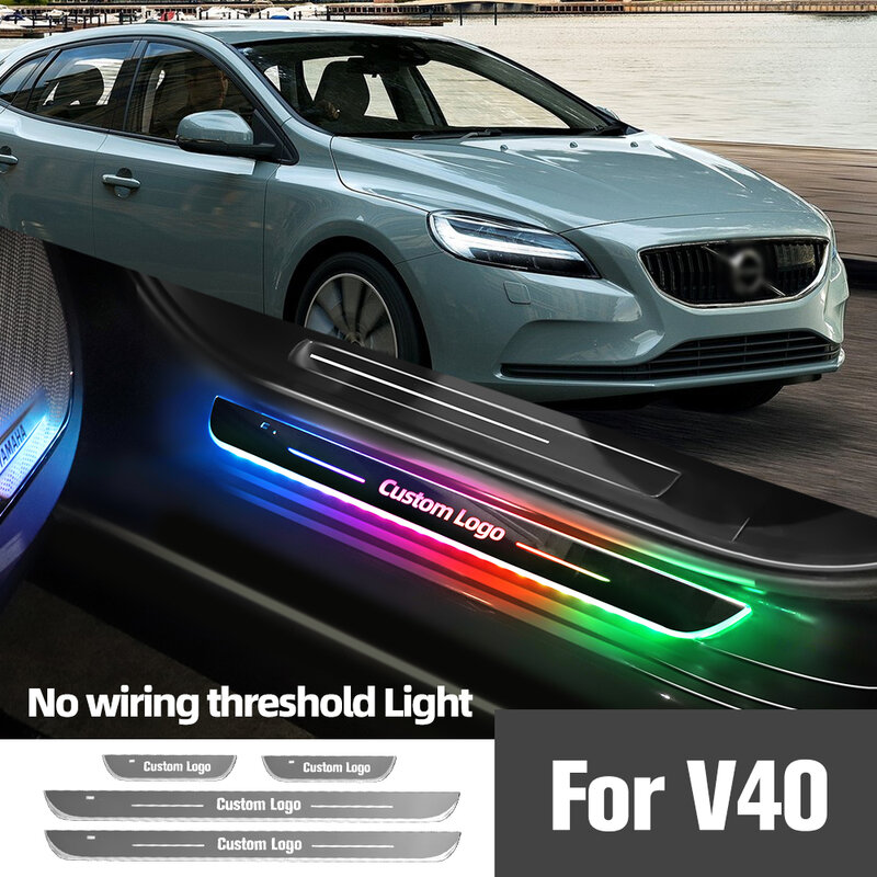For Volvo V40 1995-2019 2012 2015 2016 2018 Car Door Sill Light Customized Logo LED Welcome Threshold Pedal Lamp Accessories
