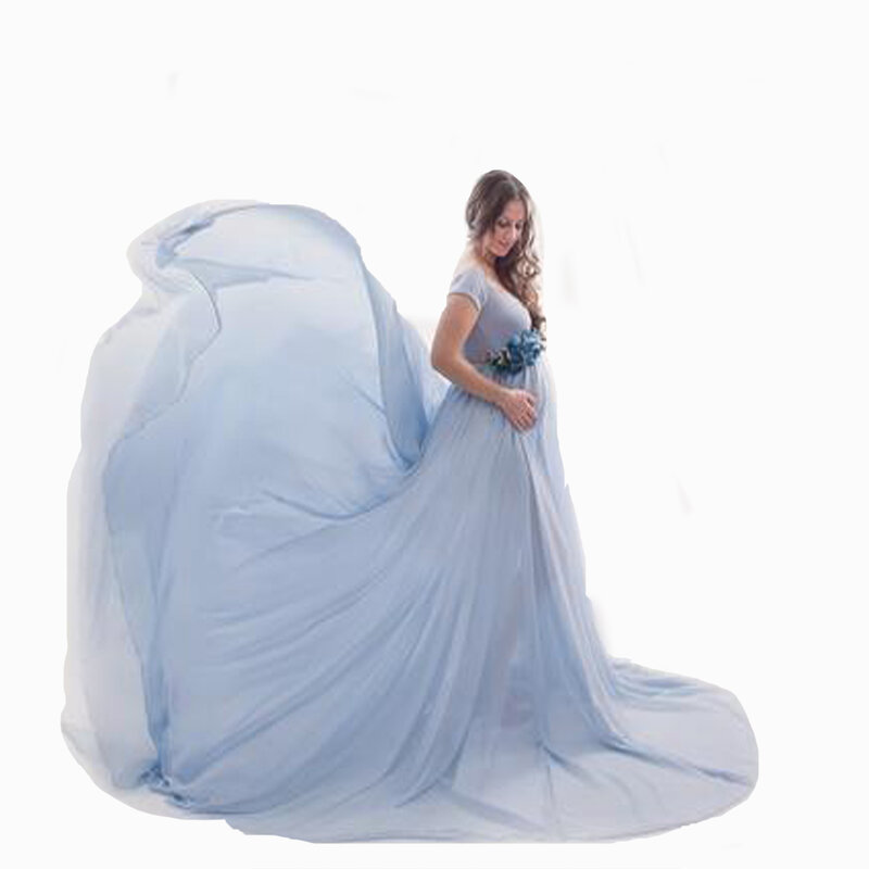 Robe de grossesse longue en mousseline de soie pour séance photo, accessoires de photographie, traîne de maternité