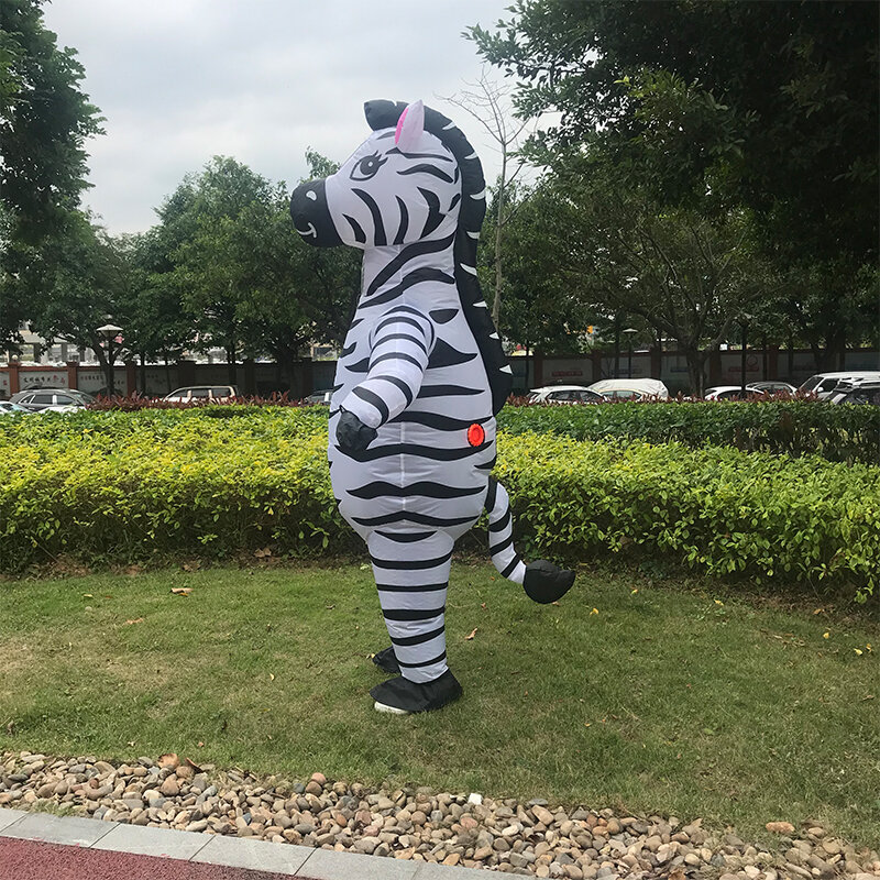 Simbok kostum Halloween tiup Zebra untuk dewasa, pakaian bermain peran hewan karnaval hitam putih lucu seluruh tubuh