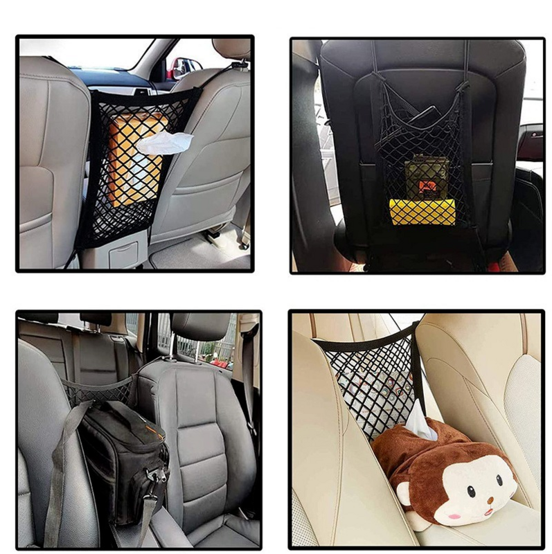 Car Storage Net Bag Between Seats Car Divider Pet Barrier Stretchable Elastic Mesh Bag Organizer Auto Accessories