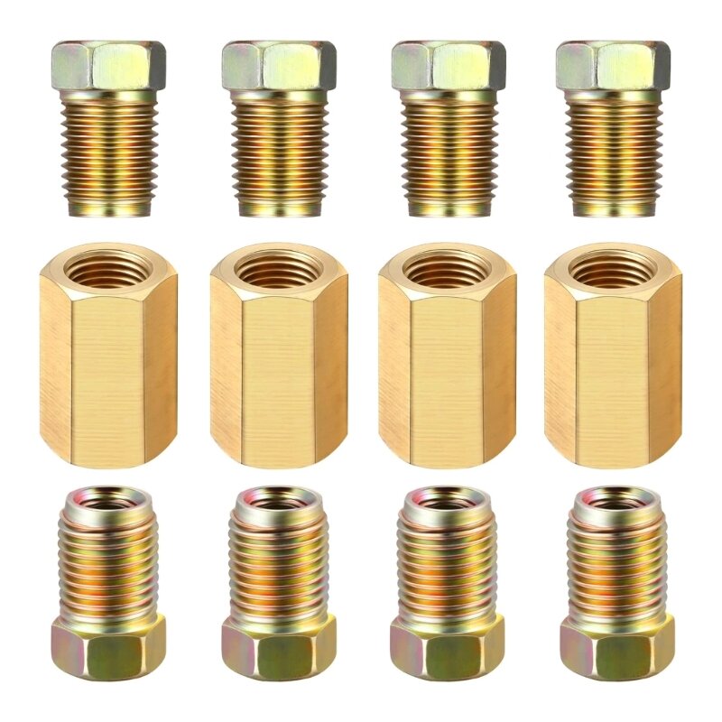 12Pcs 7/16-24 Inverted Line 1/4 inch Brake Connector Fittings Brass Unions Dropship