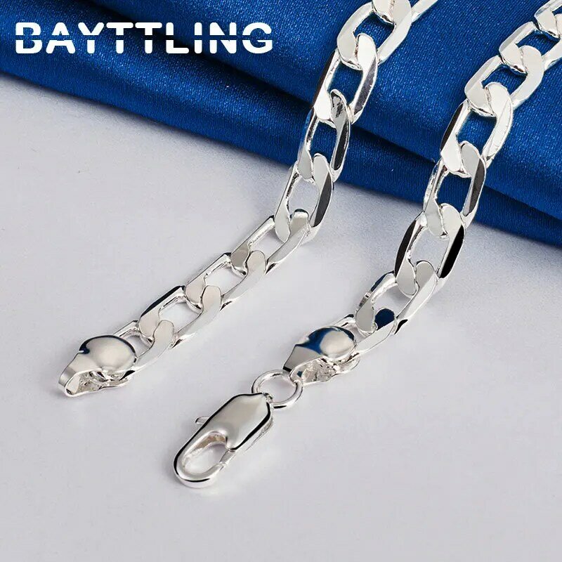 Men's 925 Sterling Silver 8MM 16-30 Inches Side Chain Necklace For Women Fashion Wedding Engagement Jewelry Accessories Party