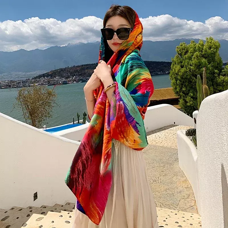 2024 modnych kobiet szalik plażowy kwiat w stylu bohema letnie hidżabowe szale i okłady damski Foulard Echarpe Designer paszmina Bandana 2023
