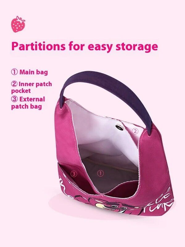 2024 New Disney Strawberry Bear Plus Side Shoulder Bag Handbag Widened Shoulder Strap Cartoon Anime Cute Women's Bag Canvas Bag