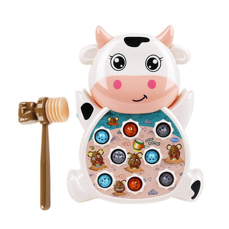 Children Cartoon Cow Animal Shape Electric Whack-A-Mole Toy Pounding Knocking Hamster Music Parent Kid Interactive