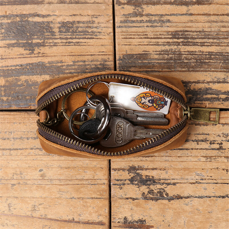 Oryginalna skórzany na klucze sakiewka klasyczna skóra bydlęca zamek błyskawiczny małe portmonetki breloczek biznesowy dla mężczyzn klucze do samochodu sakiewka na gospodynie