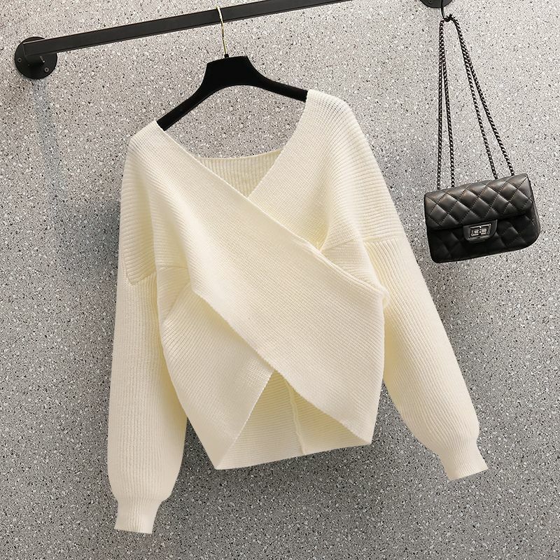 Conjunto de dos piezas de moda para mujer, suéter de punto cruzado ajustado con cuello en V + falda holgada informal, primavera y otoño, 2023
