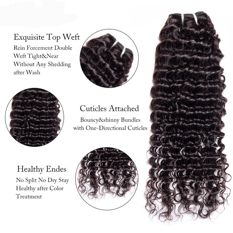 Amanda Double Drawn Deep Wave เส้นผมมนุษย์บราซิล Hair Curly Hair สาน Virgin เส้นผมมนุษย์ทอผ้า4ชุด