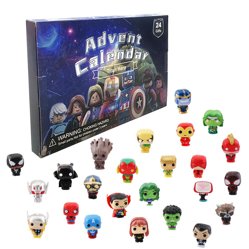 Marvel Avengers Advent Calendar, Homem-Aranha, Homem De Ferro, Hulk, Capitão América, Lego Minifigures Models, Brinquedos de Natal, Presente Infantil, 24pcs