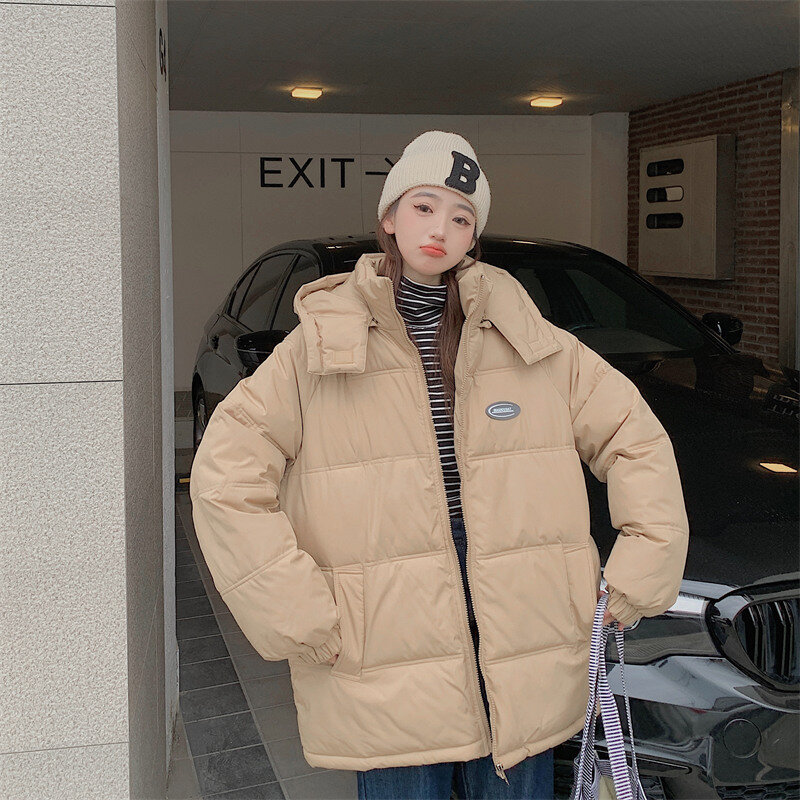 Mulheres casaco de inverno 2022new coreano thicke quente para baixo algodão jaqueta solta com capuz parkas à prova vento pão roupas algodão feminino