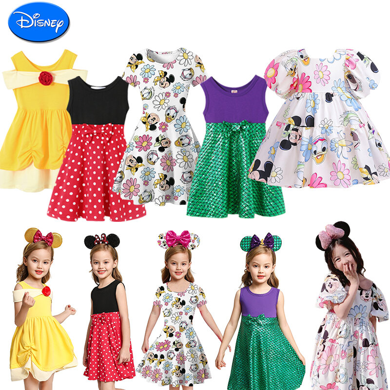 Disney-Mickey Mouse Meninas Traje, Elsa Princesa Vestidos de Festa, Pequena Sereia Cosplay, Vestidos infantis, Roupas de criança