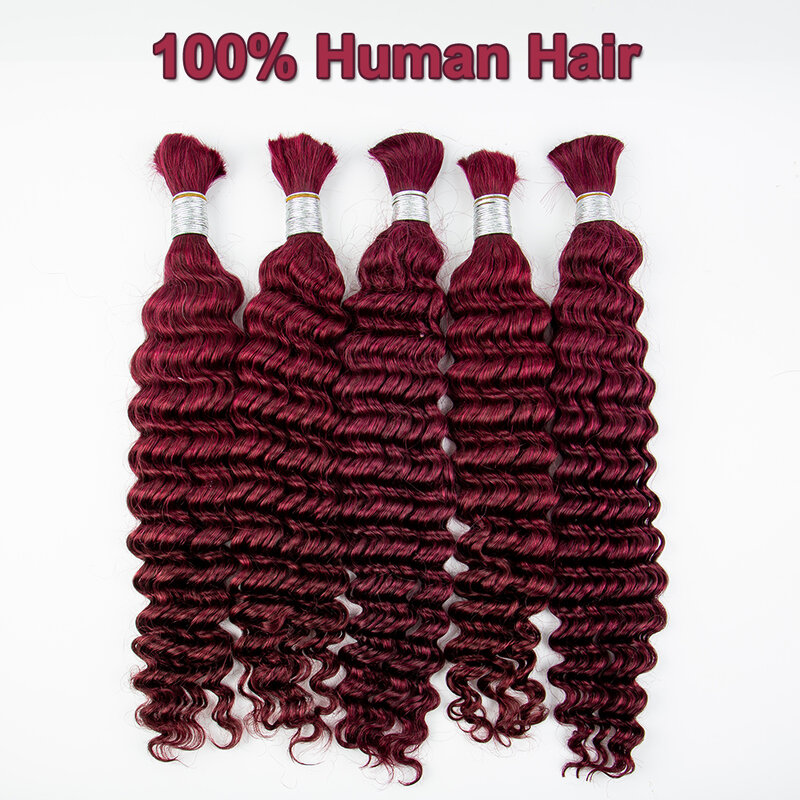 28 In 99J Color Deep Wave Bulk Human Hair for Braiding No Weft Virgin Hair Curly Human Braiding Hair Extensions for Boho Braids