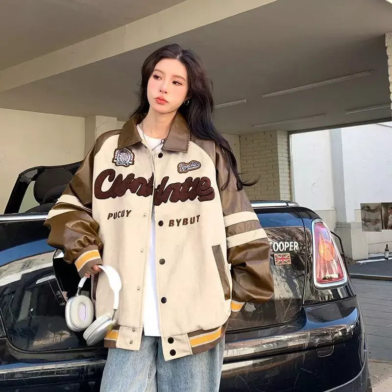 Spring Vintage Jacket Coat Women Harajuku Fashion College Uniform Baseball Jackets Female Oversized Streetwear Y2k 한국