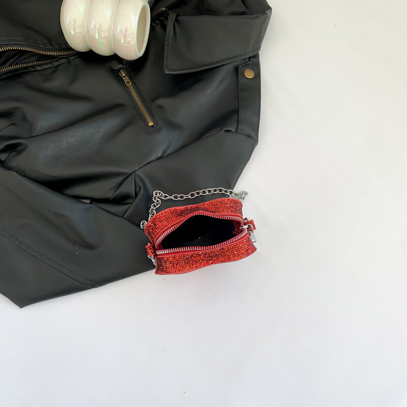 女性用チェーン付きミニ合成皮革バッグ,スパンコール付き女性用ハンドバッグ,流行のジュエリー,2024