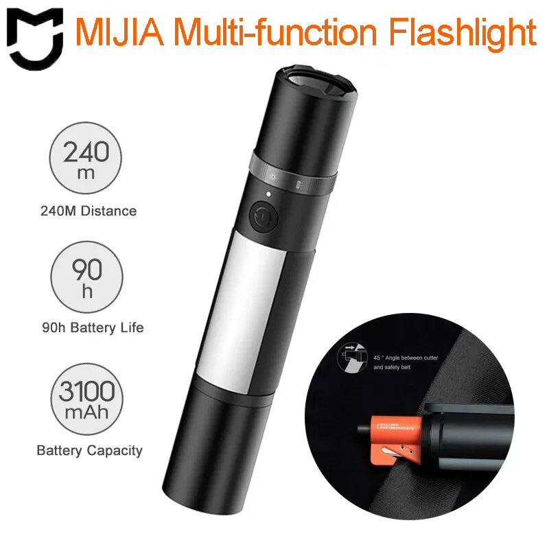 MIJIA Multi-function Flashlight 1000 Lumens 240m Range With Window Breaker Knife Outdoors Search Camping Warning Lighting