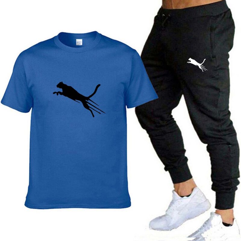 Herren 100% Baumwolle T-Shirt und Jogging hose setzt Sommer mode lässig Kurzarm T-Shirts männliche Sport bekleidung